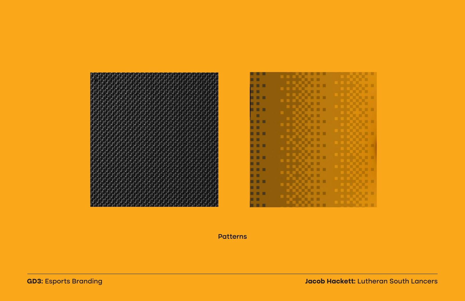 Esports branding presentation slide: primary color palette and pattern swatches