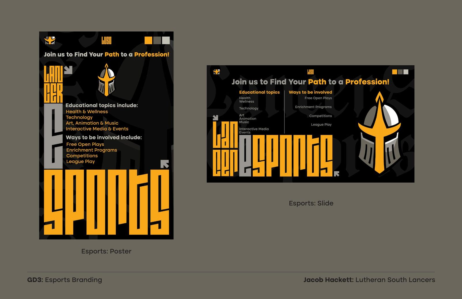 Esports branding presentation slide: Lancers Esports recruitment poster and slide layout