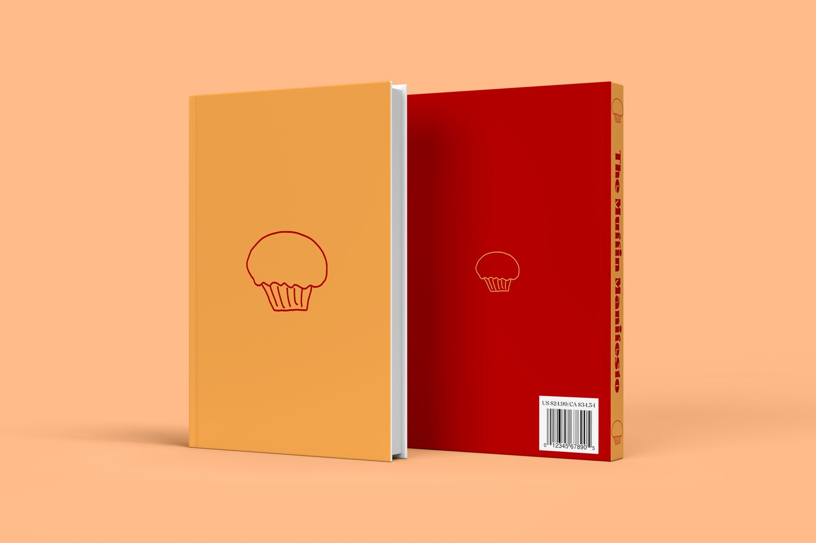 The Muffin Manifesto book cover, orange and red edition with muffin icon and back cover barcode