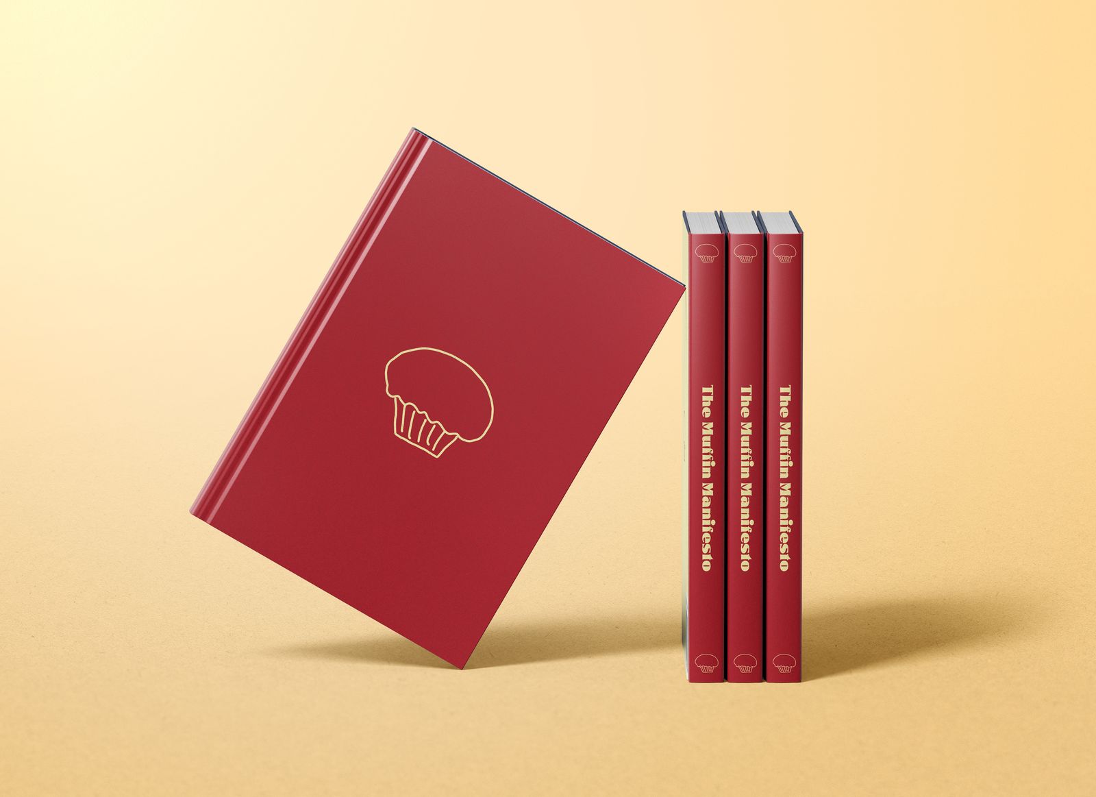 The Muffin Manifesto stacked hardcover spines, red edition with gold lettering