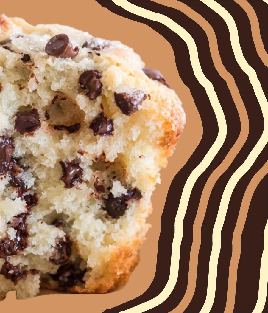 Bakery-Style Chocolate Chip Muffins recipe card, full-bleed photo of a chocolate chip muffin